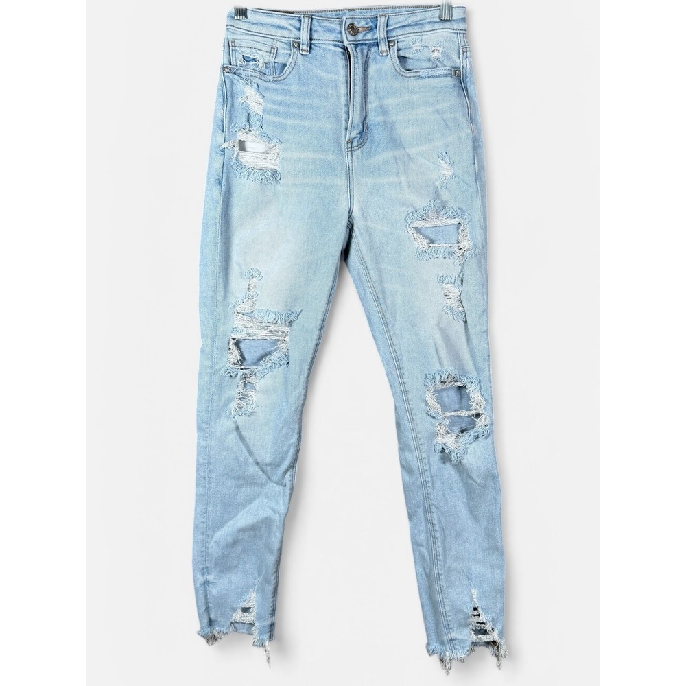 American Eagle Jeans Womens 0 Blue Highest Rise Mom Jean Distressed‎ Raw Hem